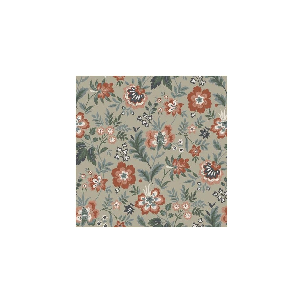 PAPEL PINTADO TRES TINTAS LYCKEBO GRIS/VER/TEJA