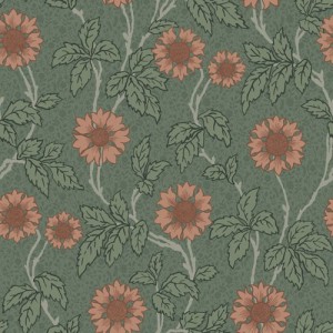 PAPEL PINTADO TRES TINTAS LYCKEBO VERDE/GRIS/CORAL