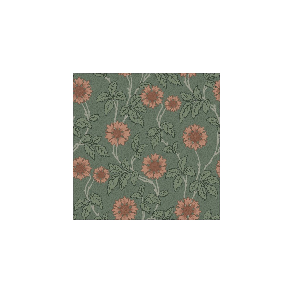 PAPEL PINTADO TRES TINTAS LYCKEBO VERDE/GRIS/CORAL