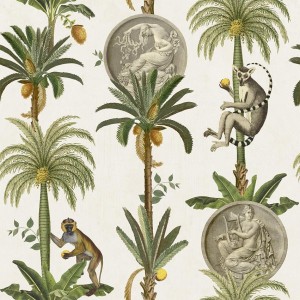 PAPEL PINTADO COORDONNE MAXIMALISM LEMURS BLAN/VER