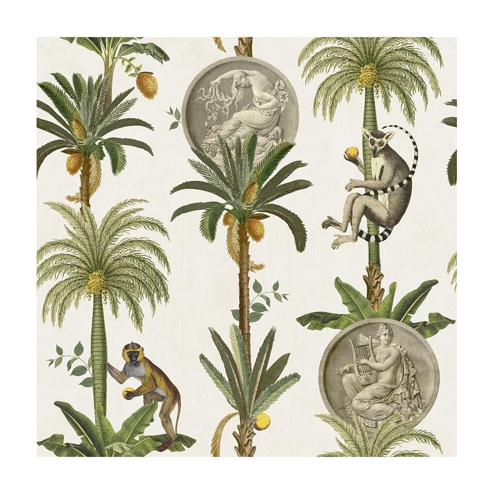 PAPEL PINTADO COORDONNE MAXIMALISM LEMURS BLAN/VER