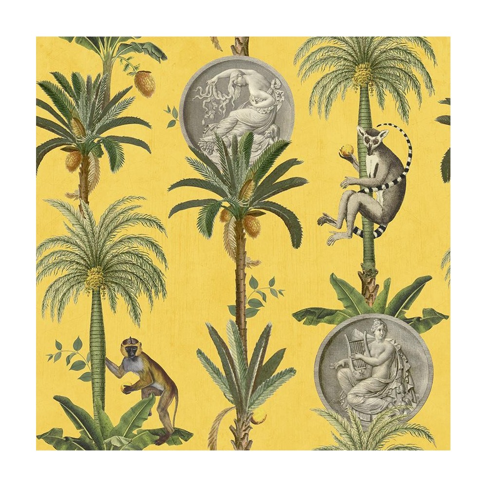 PAPEL PINTADO COORDONNE MAXIMALISM LEMURS AMA/VERD