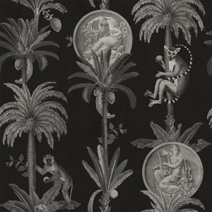 PAPEL PINTADO COORDONNE MAXIMALISM LEMURS NEG/GRIS