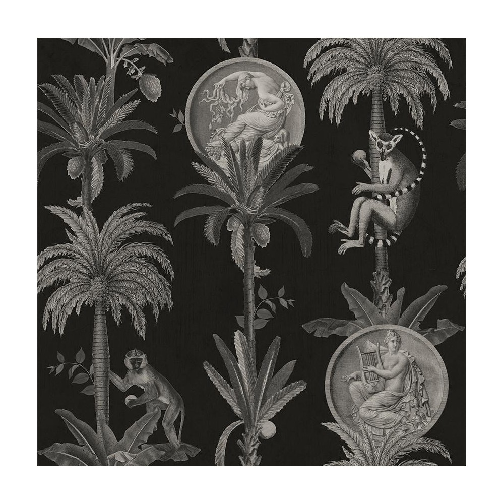 PAPEL PINTADO COORDONNE MAXIMALISM LEMURS NEG/GRIS