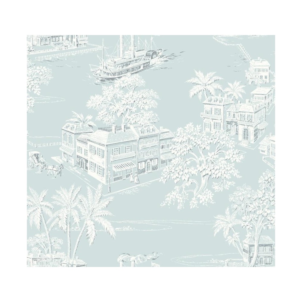 PAPEL PINTADO LA MAISON CHARLESTON CELESTE/BLANCO