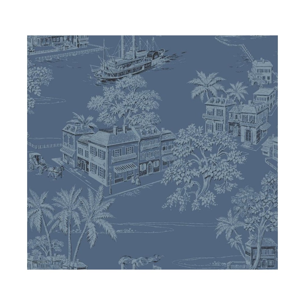 PAPEL PINTADO LA MAISON CHARLESTON AZUL/NEGRO